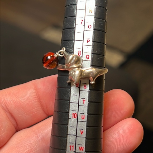 Vintage Amber bead dachshund sterling silver ring Size 8.5 - Picture 3 of 8